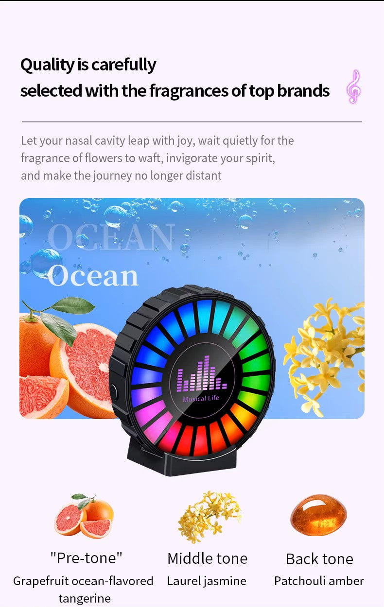 Bil-luftfräschare med Atmosfärsljus & Musikrytm – Fräsch luft i takt med din stil