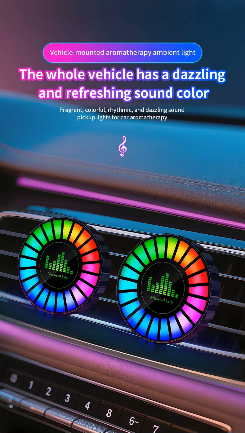 Bil-luftfräschare med Atmosfärsljus & Musikrytm – Fräsch luft i takt med din stil