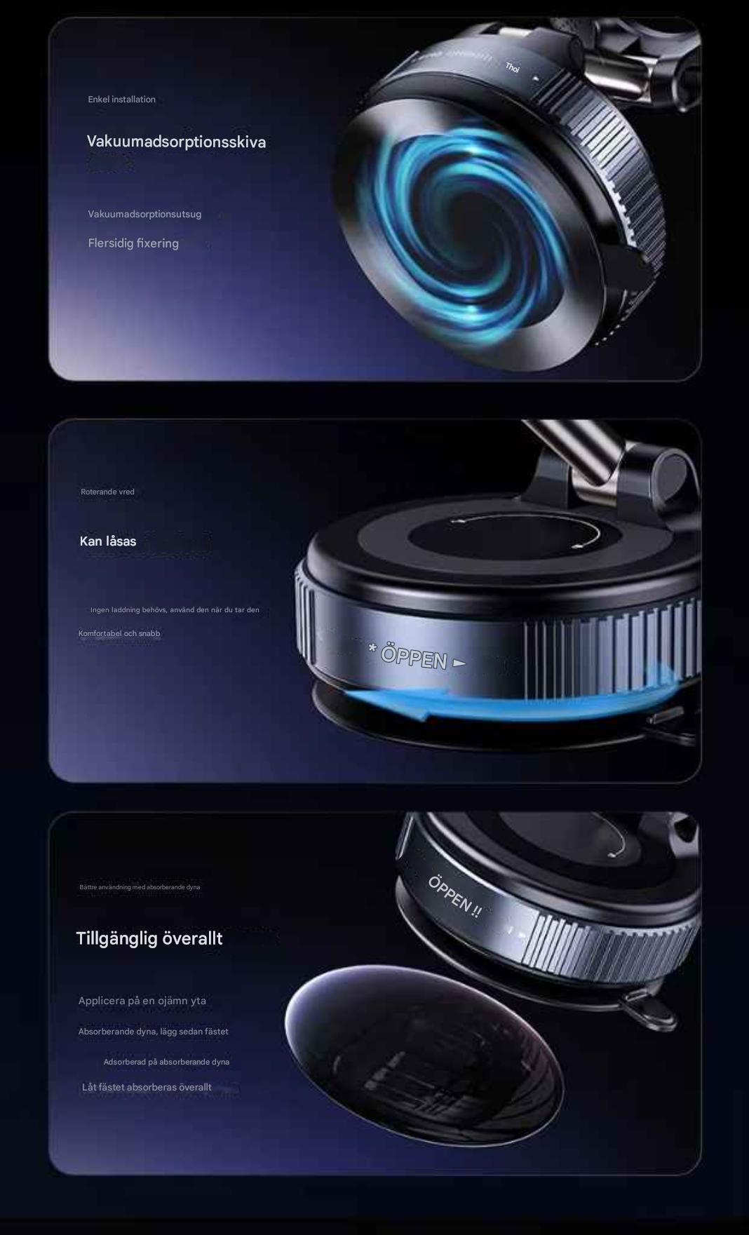 X68 360° Roterande Mobilhållare med Vakuumfäste